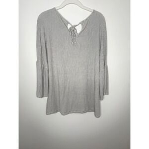 Lauren Conrad Women's L Black White Ribbed Tie Back‎ Bell Sleeve Knit Top